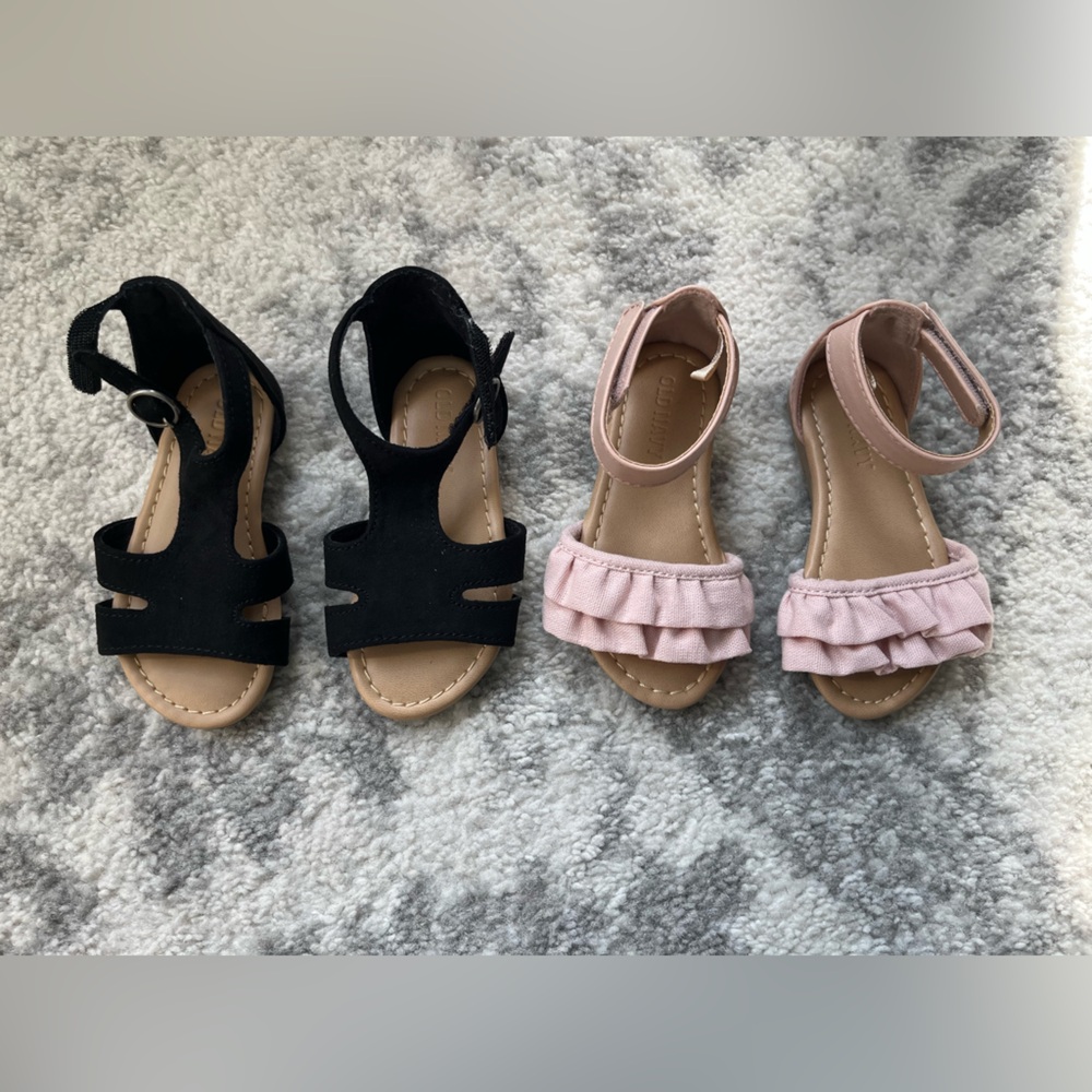 NWOT- Old Navy Baby Girl Stylish Kids Sandals - Black and Pink (2 pair)